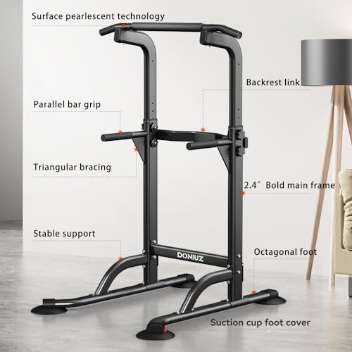 DONIUZ Power Tower Pull Up Bar and Dip Station, Multi-Function Home Gym, Strength Training Fitness Equipment, Height Adjustable - color: Black