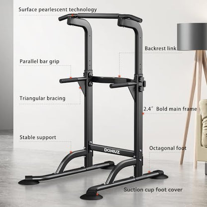 DONIUZ Power Tower Pull Up Bar and Dip Station, Multi-Function Home Gym, Strength Training Fitness Equipment, Height Adjustable - color: Black