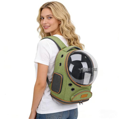 Cat Backpack Carrier, Breathable Cat Carrier Large Space Bubble Pet Backpack for Small Dog and Large cat up to 18lbs, Transparent & Foldable Pet Carrier for Travel Hiking (Green) - color: Green