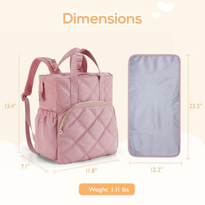 mommore Quilted Diaper Bag Backpack, Small Baby Bags, Lightweight Mini Diaper Backpack for Travel, with Insulated Pockets, Changing Pad (Pink) - color: Top Handle-pink