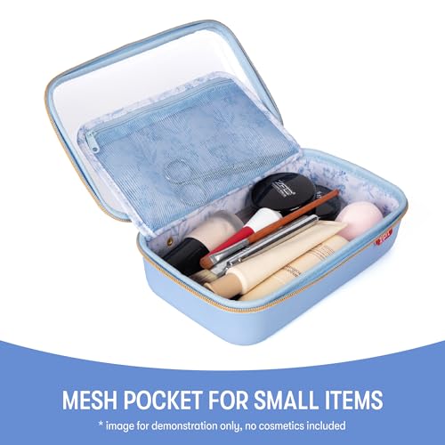 ZIPIT: Travel Makeup Bag - Blue & White Flowers - Protective Hard Shell, Large Cosmetic Case, Transparent Zipper Lid, Carry Handle, Toiletry Organizer - color: Light Blue