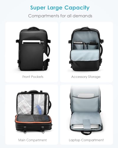 HOMIEE 40L Travel Backpack Expandable Carry on Backpack Fit 15.6 Inch Laptop with USB Charging Port for Business Weekender, TSA Approved Personal Item Bag Waterproof Luggage Suitcase - color: Black