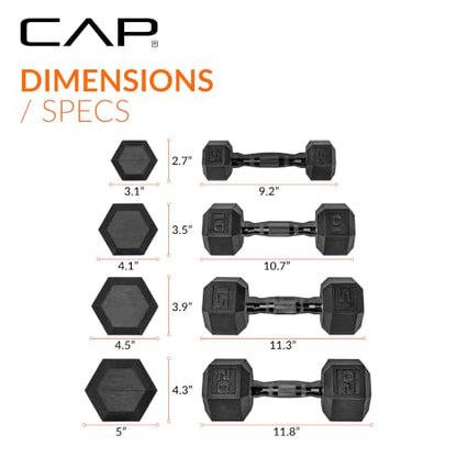CAP Rubber Coated Hex Dumbbell Set with Storage Rack | 100–210 lb Options, Space-Saving Vertical Compact Storage for Home Gym Strength Training - size: 100 lb - Set, style: Black Handle