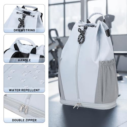 mygreen Gym Drawstring Backpack with Shoe Compartment – Waterproof Sports Bag, Lightweight & Breathable for Gym, Travel, Yoga | Large Capacity, Foldable Design Dark Grey - color: Dark Grey