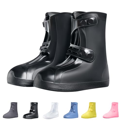 Waterproof Shoe Covers Non-Slip Rain Shoe Covers Reusable Silicone Shoes Covers For Rain Resistant Rain Boots For Men Women Outdoor Overshoes Protection - color: Black-01, size: M (Kid 3.5Y-5Y / Women 4.5-5.5)