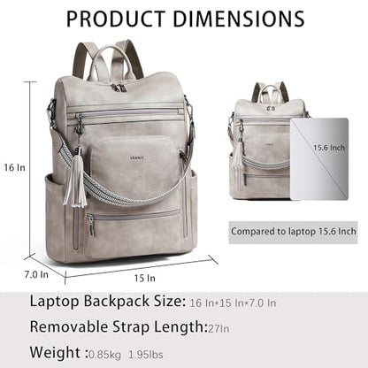 Shrrie Vegan Leather Laptop Backpack for Women 15.6 inch Work Backpack Fashion Travel Backpack Purse for Business College - color: 1 Two-toned Gray