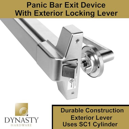 Dynasty Hardware Push Bar Panic Exit Device for Emergency Exit Doors Painted Aluminum, with Exterior Lever Handle