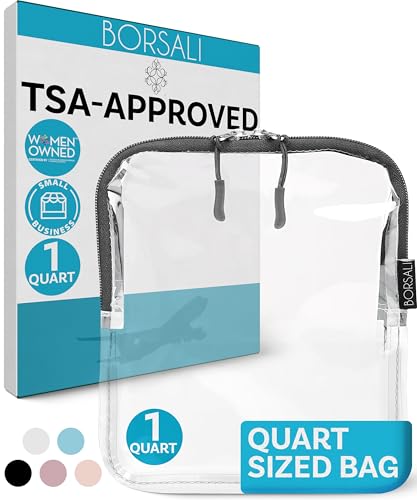 BORSALI TSA Approved Toiletry Bag, Gray | 3-1-1 Liquids for Carry On Travel, Toiletries Organizer, Cosmetic Pouch with Zipper, Travel Accessories - color: Gray