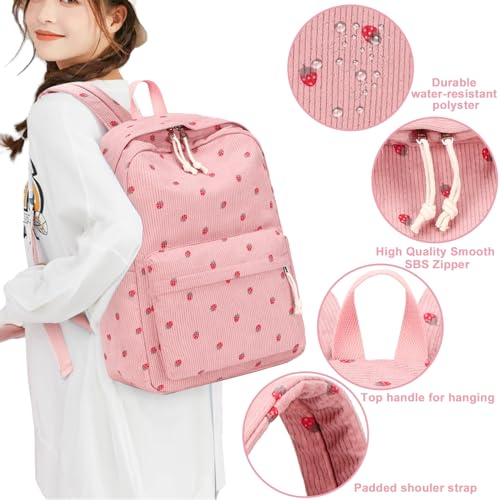 Bluboon School Backpack Set Girls Womens Laptop Bookbag Casual Daypack Fits 15 inch Laptop with Lunch Tote Bag and Pencil Bag - color: Corduroy-pink