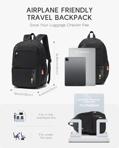 Airlines Personal Item Bag 17x10x9 Travel Backpack Carry On Flight Approved Lightweight Causal Bookbag for College (Black) - color: Black