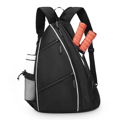 Pickleball Bag for Women Men, Adjustable Pickleball Backpack, 2 in 1 Sports Sling Bag for Pickleball Tennis - color: Black