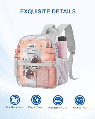 Clear Backpack for Stadium Events, 12x12x6 Small Clear Plastic bag with Reinforced Straps for Game Security Festival Concert - color: Silver