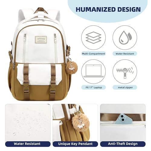 Caoroky knight Travel Laptop Backpack for Women Girls Elementary High School Bag College Backpacks Waterproof Daypack Large Bookbags Purse for Teens Students Computer Bags 15.6 Inch-Brown - color: Brown