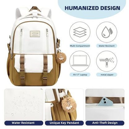 Caoroky knight Travel Laptop Backpack for Women Girls Elementary High School Bag College Backpacks Waterproof Daypack Large Bookbags Purse for Teens Students Computer Bags 15.6 Inch-Brown - color: Brown