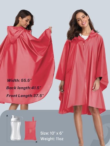 SaphiRose Unisex Rain Poncho Waterproof Raincoat Hooded for Adults Women with Pockets - color: Burgundy