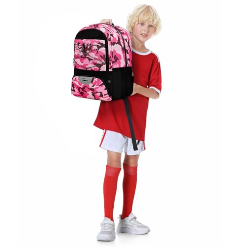 Hsmihair Youth Soccer Bag-Soccer Backpack&Backpack for Football Basketball,with Ball Compartment Separate Cleat Package - color: CamoPink