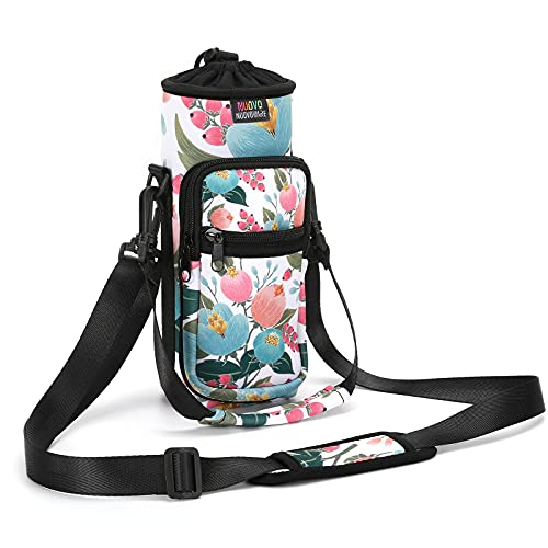 Nuovoware Water Bottle Carrier Bag, Premium Neoprene Portable Insulated Water bottle Sling Holder Bag 500ml/750ml/1000ml with Adjustable Shoulder Strap for Men Women Hiking, Sling Bottle Case - color: Rosebush Pink, size: 25-32 Ounces - Standard