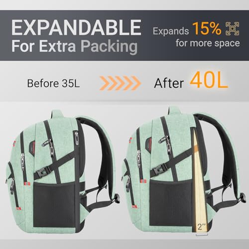 40L Expandable Laptop Backpack, Anti-thief Travel Backpack, Airline Approved Business Waterproof Carry on Luggage, Fits 15.6" Laptop for Men Women - color: Green, size: 15.6 inches