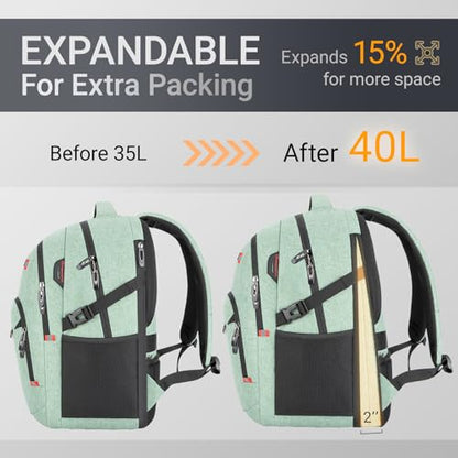 40L Expandable Laptop Backpack, Anti-thief Travel Backpack, Airline Approved Business Waterproof Carry on Luggage, Fits 15.6" Laptop for Men Women - color: Green, size: 15.6 inches