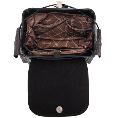 Montana West Wrangler Backpack Purse for Women Men Western Backpack Floral Tooled Travel Bags - color: Carve Black