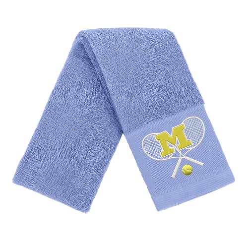 OXYEFEI Tennis Towel,Tennis Gift for Men, Women,Lovers,13”x 43” Cotton Embroidered Tennis Towels (Blue, M) - color: Blue, size: Initial-M