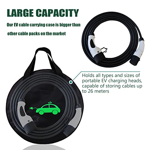 Electric Vehicle Charging Cable Organizer Bag - Heavy Duty Water Resistant Nylon Storage Bag for Jumper Cables, EV Extension Cords, Adapters, RV Sewer Pipe, Tools, Camper and Garden Hoses