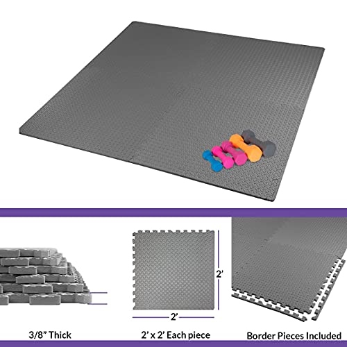 Xspec 3/8" Thick 100 sq. ft. (25 pcs) Gym EVA Foam Floor Mats (24" x 24") | Steel Pattern, Grey - style: Steel Pattern-Grey