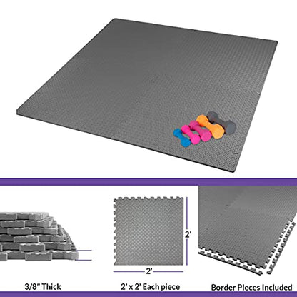 Xspec 3/8" Thick 100 sq. ft. (25 pcs) Gym EVA Foam Floor Mats (24" x 24") | Steel Pattern, Grey - style: Steel Pattern-Grey