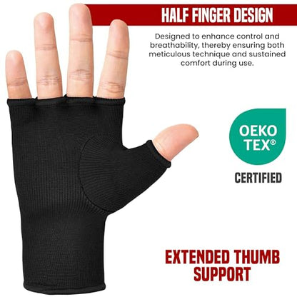 RDX Boxing Hand Wraps Inner Gloves Men Women, Half Finger Elasticated Bandages, Under Mitts Fist Protection, Muay Thai, Kickboxing, MMA, Martial Arts Speed Bag Punching Training - color: Full Black, size: Small