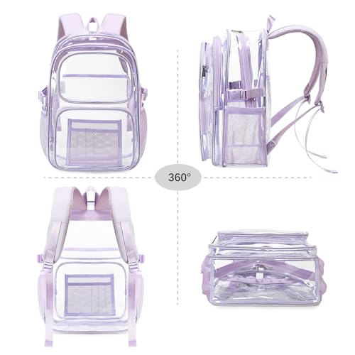 abshoo Large Heavy Duty Girls Clear Backpack for School Bookbag Transparent Multi Pocket Backpacks for Women (Light Purple) - color: Light Purple
