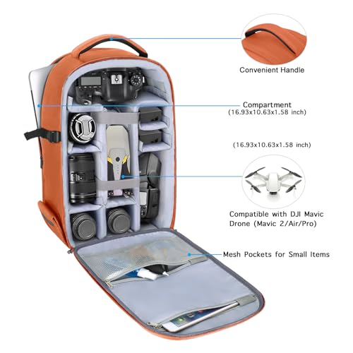 MOSISO Camera Backpack, DSLR/SLR/Mirrorless Photography Camera Bag 15-16 inch Waterproof Hardshell Case with Tripod Holder&Laptop Compartment Compatible with Canon/Nikon/Sony, Orange - color: Orange