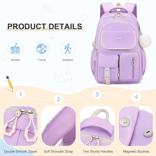 DIGOBAY Backpacks for Girls, 3PCS School Backpack with Lunch Box Pencil Pouch for Teen Girls Kids Elementary Primary Middle High College Daypack School bag Bookbag Set（Purple） - color: Purple