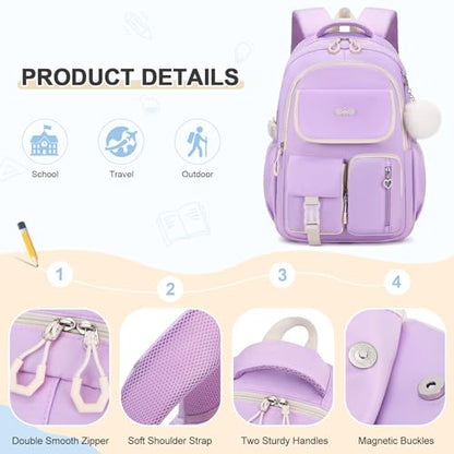 DIGOBAY Backpacks for Girls, 3PCS School Backpack with Lunch Box Pencil Pouch for Teen Girls Kids Elementary Primary Middle High College Daypack School bag Bookbag Set（Purple） - color: Purple