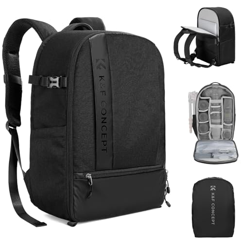 K&F CONCEPT Camera Backpacks for Photographers Travel Bag for Tripod Camera Lence Accessory with laptop compartment and Rain Cover Multi-Functional Camera Bags for Dslr Cameras