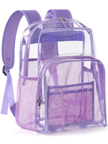 Clear Backpack Heavy Duty, 17 Inch Large TPU Clear Bookbag for Boys Girls Adult, See Through Book Bag Transparent Backpacks with Multiple Pockets for School College Work Casual, Light Purple - color: Light Purple, size: Medium