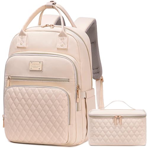 Weitars Lunch Backpack for Women,15.6 Inch Laptop Backpacks Travel Backpack for Women,Work Back pack,Teacher Nurse Back pack Insulated Lunch Bookbag Cooler Backpacks - color: Beige