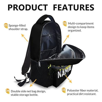 Boys School Backpack Personalized Kids Tennis Backpacks Bookbag Back to School Supplies, 17 Inches Custom Name Cool Sport Back Pack for Travel Camping Casual (Black) - color: Color 5-1