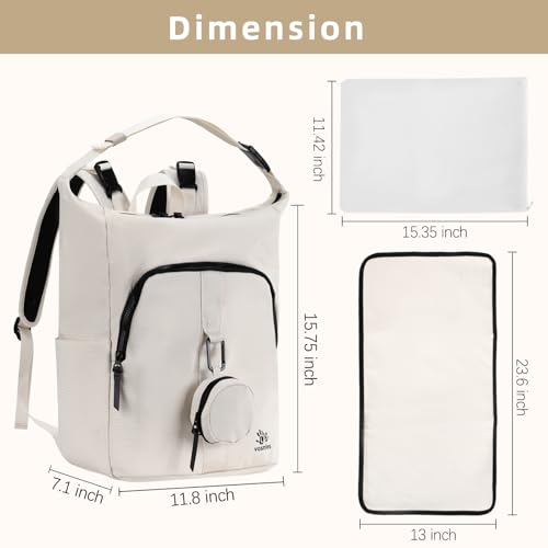 Diaper Bag Backpack with Changing Pad, Wet Dry Bag, Pacifier Case and Stroller Straps, Soft Cotton Lining, Baby Travel Bag for Moms and Dads（Beige） - color: Beige