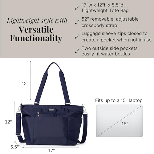 Baggallini Essential Laptop Tote - Work Tote Bag with Laptop Sleeve - Lightweight Travel Crossbody Shoulder Bag for Women - color: Cadet Navy