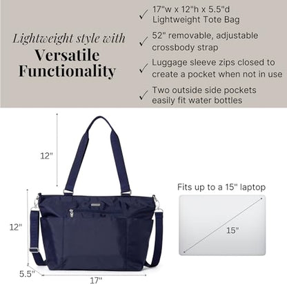 Baggallini Essential Laptop Tote - Work Tote Bag with Laptop Sleeve - Lightweight Travel Crossbody Shoulder Bag for Women - color: Cadet Navy