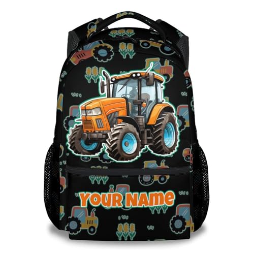Custom Toddler Tractor Backpack - 17 Inch Kids Boys Construction Backpacks 6-8, Large Capacity Preschool Travel Book Bag for Primary School - color: Orange