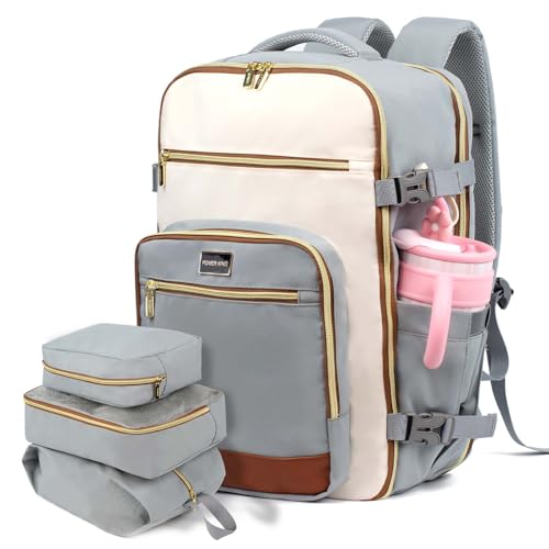 Travel Laptop Backpacks, 30L Carry On Backpack with 3 Packing Cubes, Travel Backpack for Women Airline Approved, Overnight Weekender Backpacks (Light Grey) - color: Grey