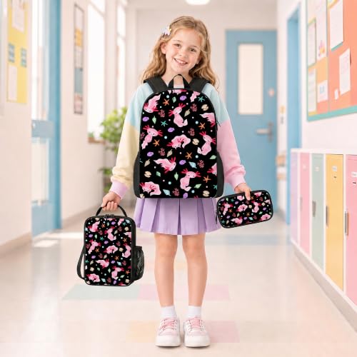 3PCS Axolotl Backpack for Boys Girls Teens, School Backpack with Lunch Box Pencil Case for Elementary Middle High Students, 17 Inch Lightweight Bookpack 3 in 1 Set Back to Shool Supplies for Kids - color: Axolotl
