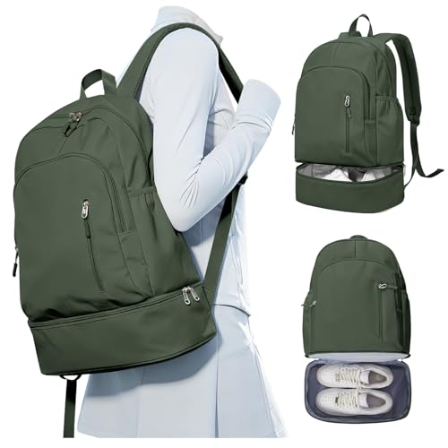 Gym Backpack for Women Men,Waterproof Gym Backpack with Shoe Compartment,Lightweight Sports Gym Bag Casual Daypack,Army Green - color: C-army Green