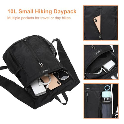 MOSISO Lightweight Hiking Daypack Packable Travel Hiking Backpack, Foldable Shoulder Bag with Front Vertical Pocket - color: Black, size: Small