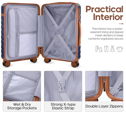 UKEIN Luggage Sets 3 Piece, PC Hardside Large Luggage 28 Inch With Spinner Wheels with TSA Lock, Checked Suitcase Set With Travel Backpack for Men (Blue, 3 piece set (28inch)) - color: Blue, size: 3 piece set (28inch)