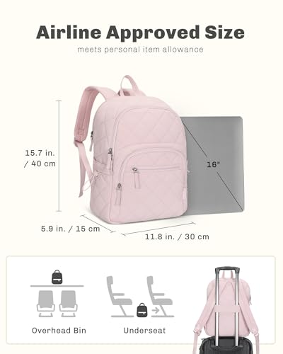 Hynes Eagle Travel Laptop Backpack Quilted College Backpack for Women Puffer Casual Daypack Personal Item Bag for 16 Inch Light Pink - color: Light Pink