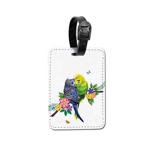 WIRESTER PU Leather Luggage Tag Name Tag Bag Tag for Travel Suitcase Baggage Luggage - Budgie Parakeet Lovebird - color: Budgie Parakeet Lovebird