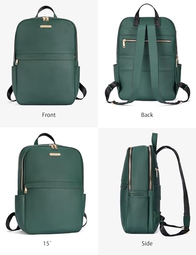 BOSTANTEN Genuine Leather 15.6 inch Laptop Backpack Purse for Women College Casual Backpack Travel Bag - color: 1-c-dark-green