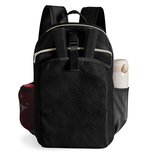Pickleball Bag Backpack for Women Holds 4 Paddles, Large Pickle Ball Bag Pickleball Paddle Backpack for Men - color: Black